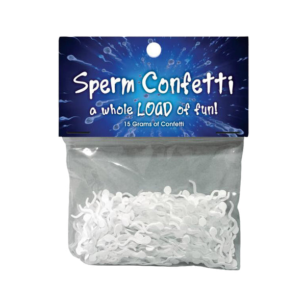 15-gram packet of sperm-shaped confetti pieces for adult party use.