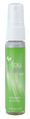 1 oz spray bottle of ID Toy Cleaner Mist with green apple scent label.
