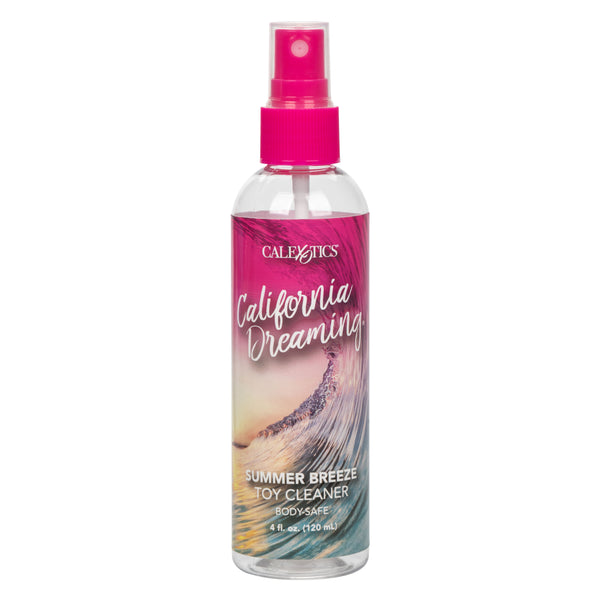 4 fl oz bottle of California Dreaming Tropical Scent Body Safe Toy Cleaner shown on white background.