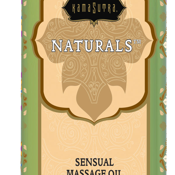 8 fl oz bottle of Naturals Massage Oil in Vanilla Sandalwood scent with green and gold packaging.