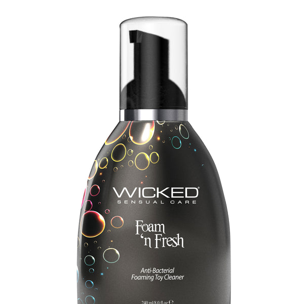 8 fl oz white and blue bottle of Foam ‘N Fresh Anti-Bacterial Foaming Toy Cleaner with botanical extract label.