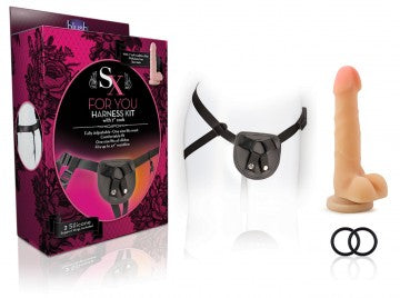 For You Harness Kit with 7 Inch Cock Beige & Black Harness | Racy Retreat