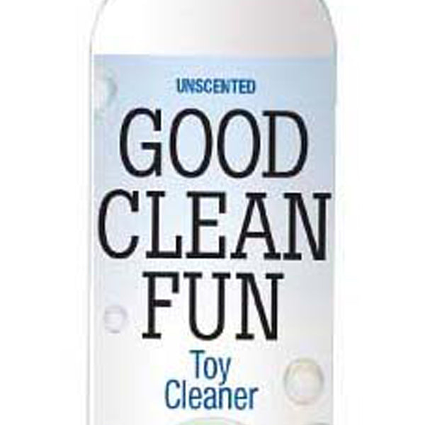 Bottle of Good Clean Fun Toy Cleaner Natural 2 fl oz on white background.