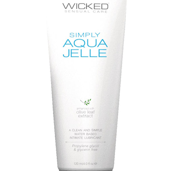Bottle of Simply Aqua Jelle Fragrance-Free Lubricant 4 fl oz on white background.