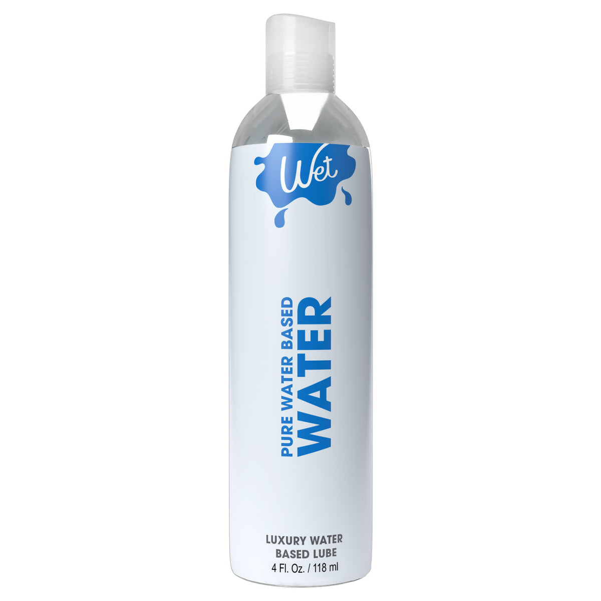 Bottle of WET Water Luxury water-based lubricant 4 fl oz displayed on white background.