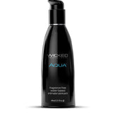 Bottle of Wicked Aqua Fragrance-Free water-based lubricant 2 fl oz displayed on white background.