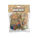 Box of 25 fun-size Suck a Bag of Dicks! novelty candy packs with bold packaging.