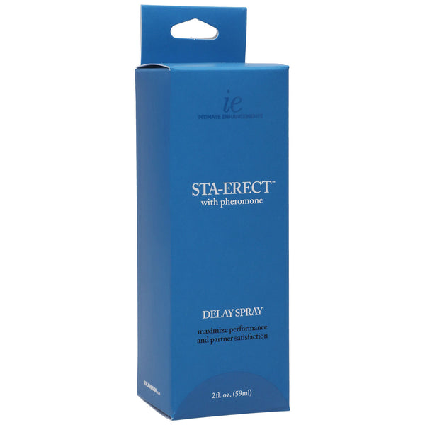 Boxed 2 fl oz bottle of Sta-Erect Delay Spray for Men displayed on white background.