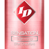 Clear 2.2 fl oz bottle of ID Sensation warming lubricant on white background