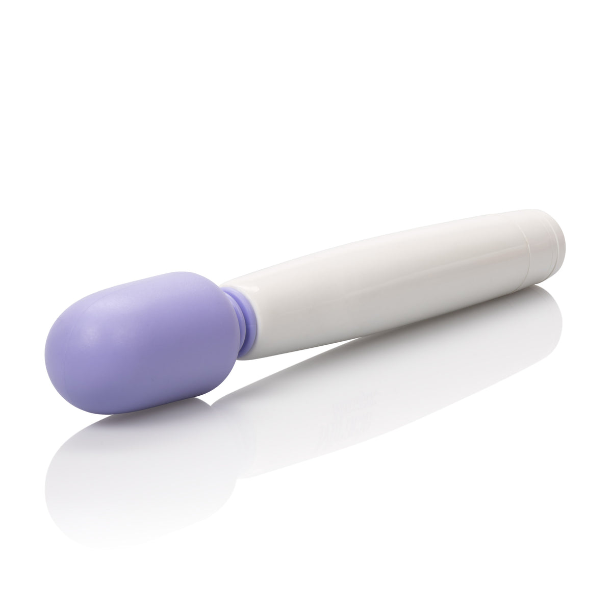 Compact white massager wand with flexible neck on white surface.