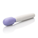 Compact white massager wand with flexible neck on white surface.
