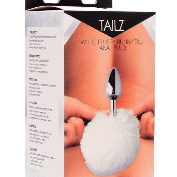 White Fluffy Bunny Tail Anal Plug