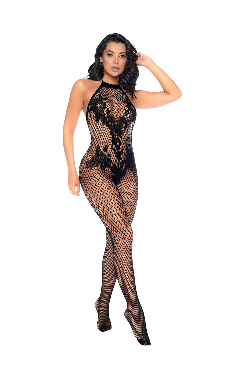 "Vino Noir Floral Fishnet Bodystocking - Os - Black GE-1116BKOS"