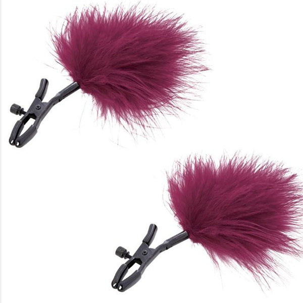 "Sex and Mischief Enchanted Feather Nipple Clamps - Burgundy SS098-31"