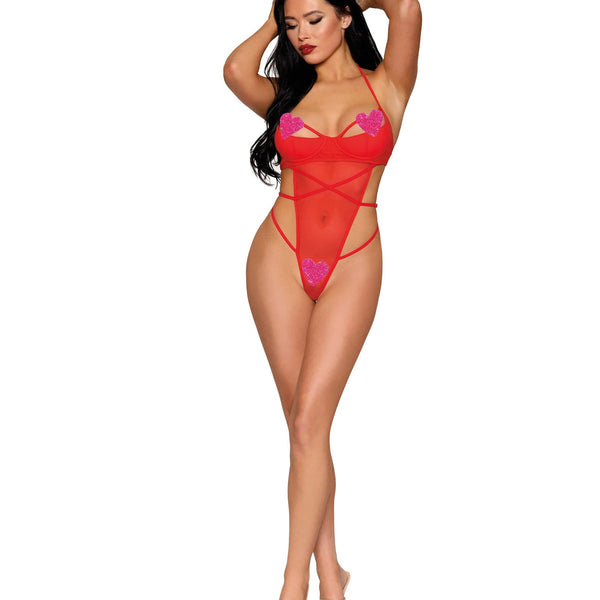 "Teddy Dmnd With Pink Hearts- One Size - Red DG-13527PNSTAOS"