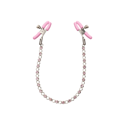 Pink crystal chain nipple clamps with adjustable tension and silicone padding