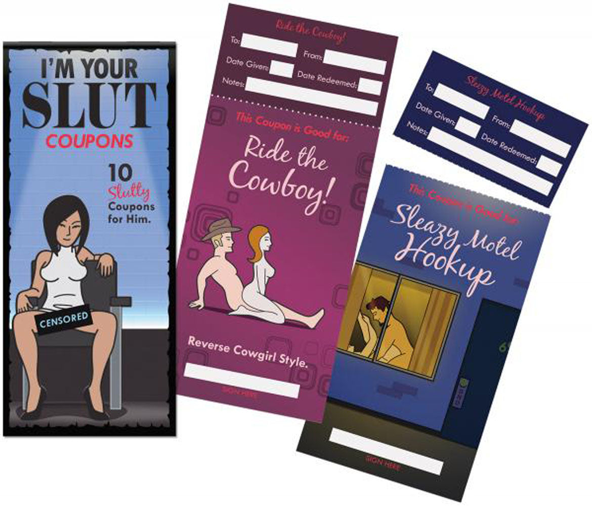 Pack of 10 “I’m Your Slut” novelty redemption coupons with tongue-in-cheek design.