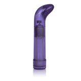 Purple glitter-finish curved massager with twist-base control shown on light surface.