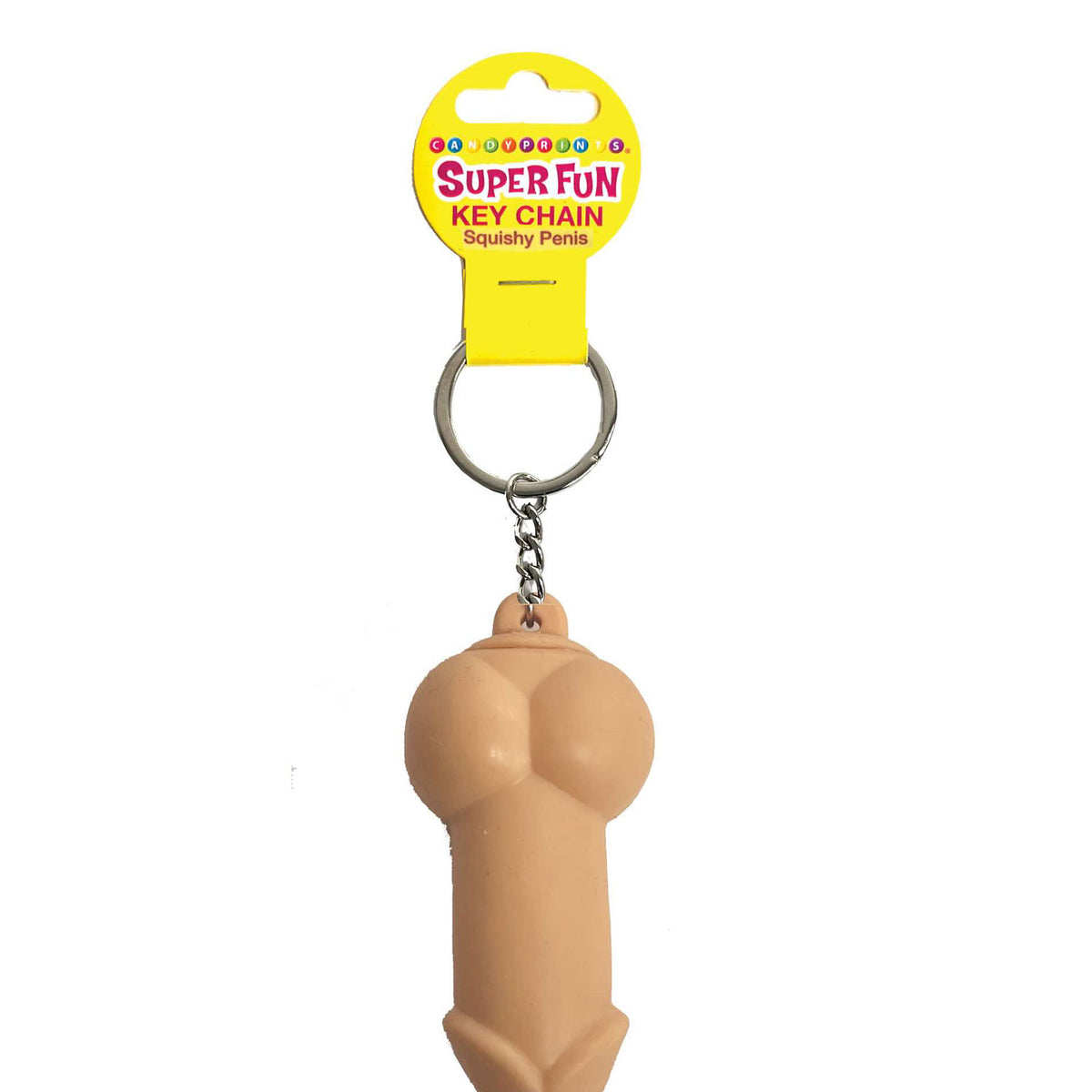 Six-pack of foam novelty key chains shaped like squishy penises on silver key-rings.