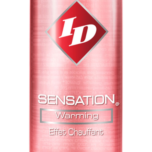 Small 1 fl oz bottle of ID Sensation Warming Water-Based Lubricant displayed on white background.