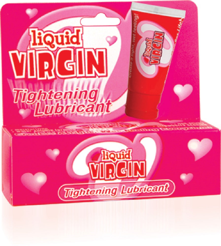Strawberry scented 1 oz bottle of Liquid Virgin lubricant shown on white background.