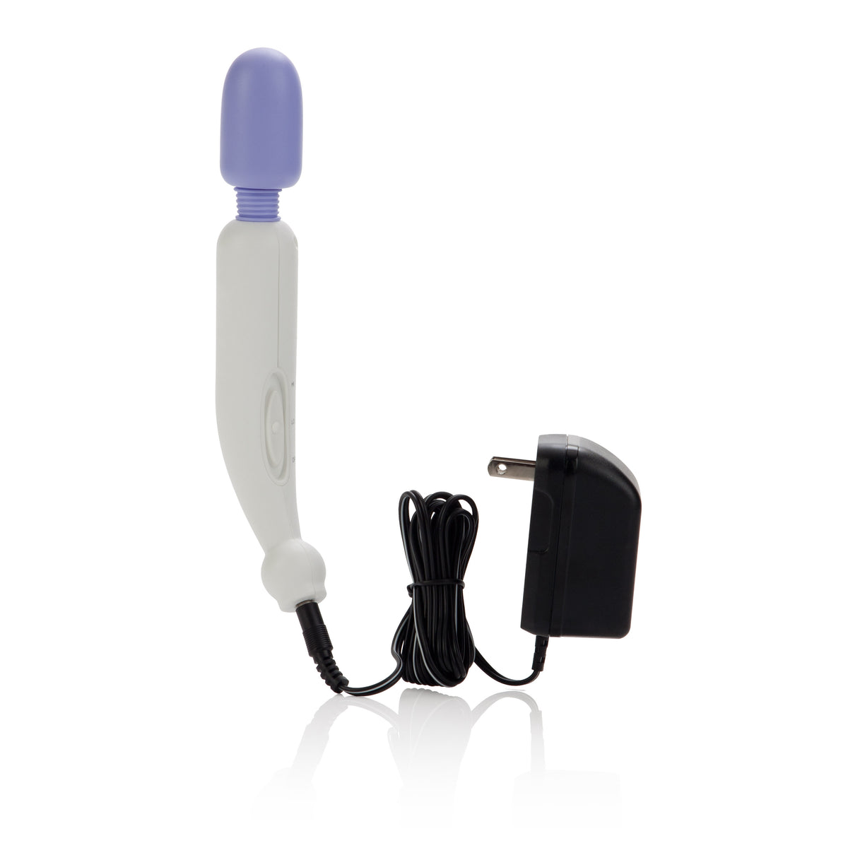 White full-size massager wand with purple trim shown on neutral background.