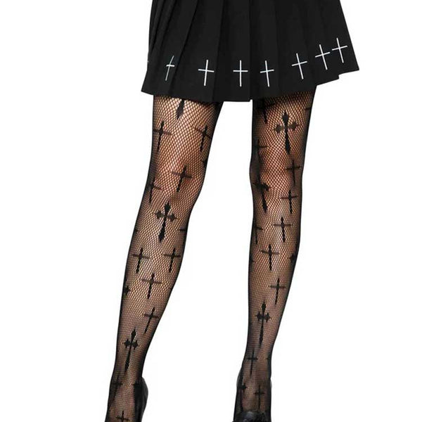 "Worship Me Cross Net Tights - 1x/2x - Black LA-9753XBLK1X2"