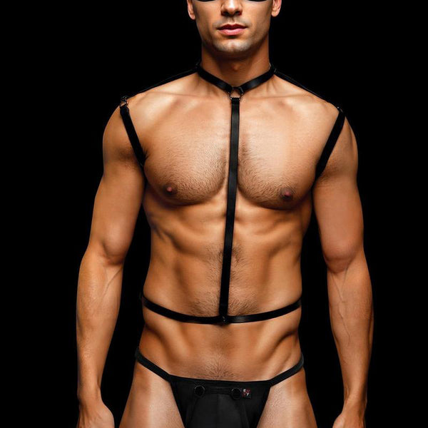 "Envy 3 Pc Wet Look Chest Harness - Large/xlarge - Black EV-BLEC13BKLXL"